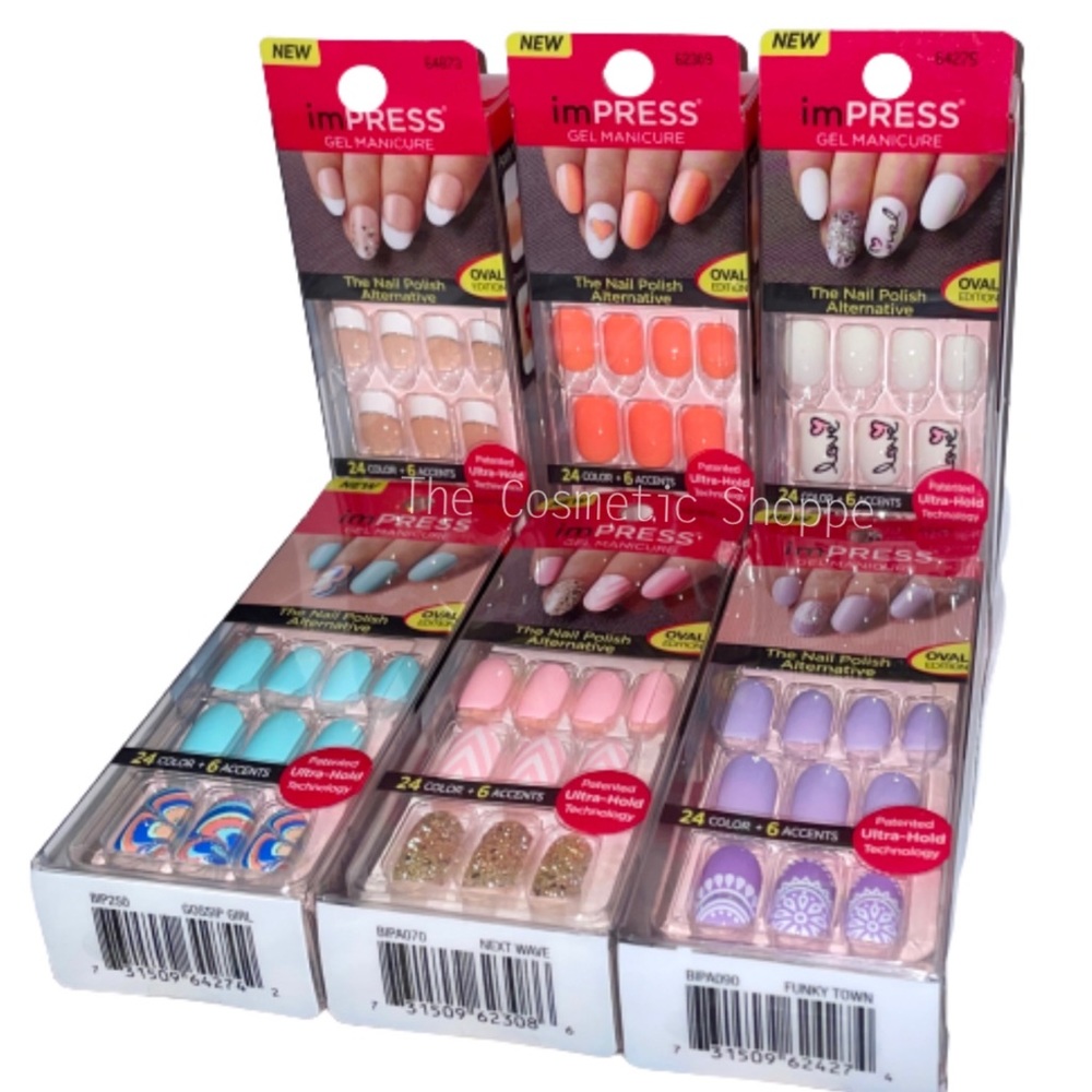 Kiss ImPress Press-On Shiny Short Length Oval Nails Bundle of 6 HTF Pack…